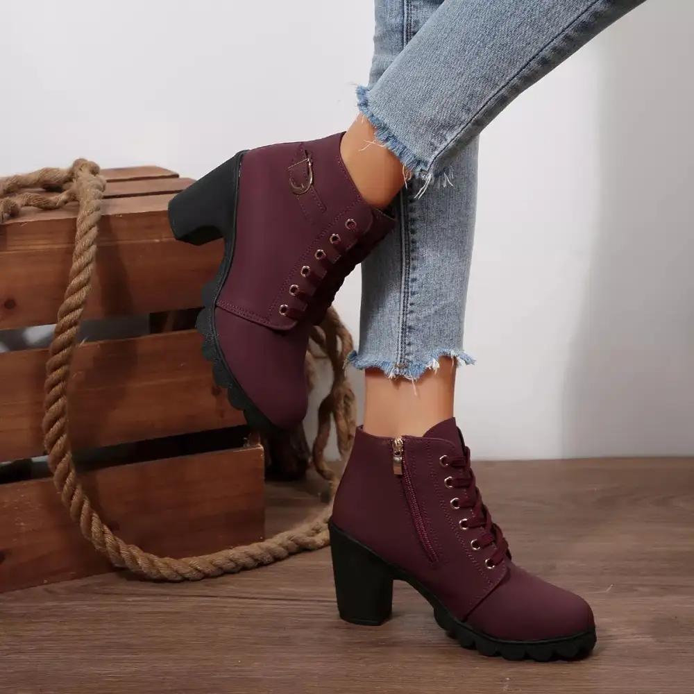 Essential Lace Up Block Heels Boots