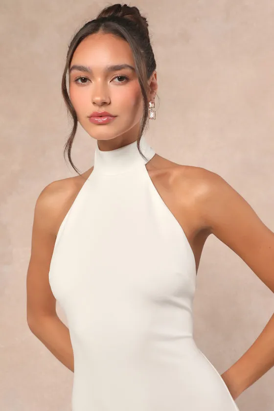 Alaura White Backless Halter Maxi Dress