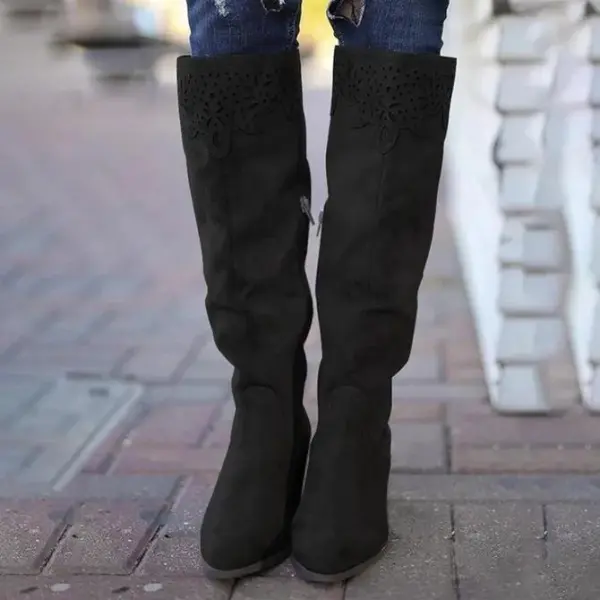 Winter Leather Block Heel Boots