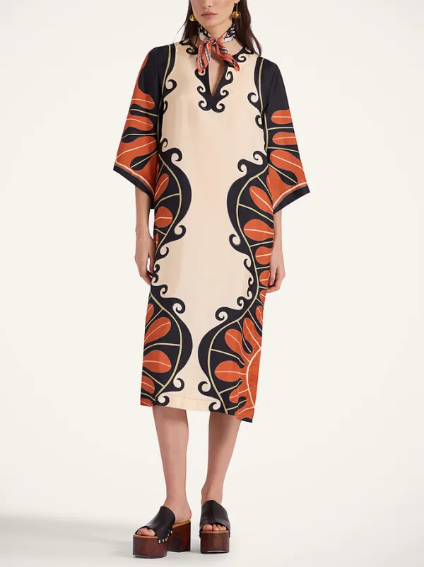 Abstract Swirl Print Midi Dress