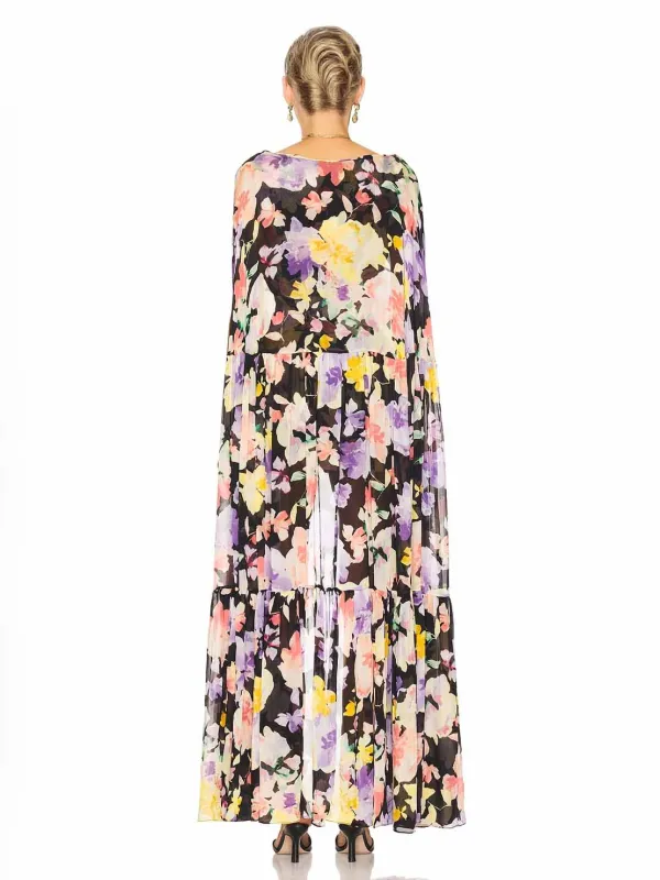 Floral Print Sheer Cape High Mini Dress