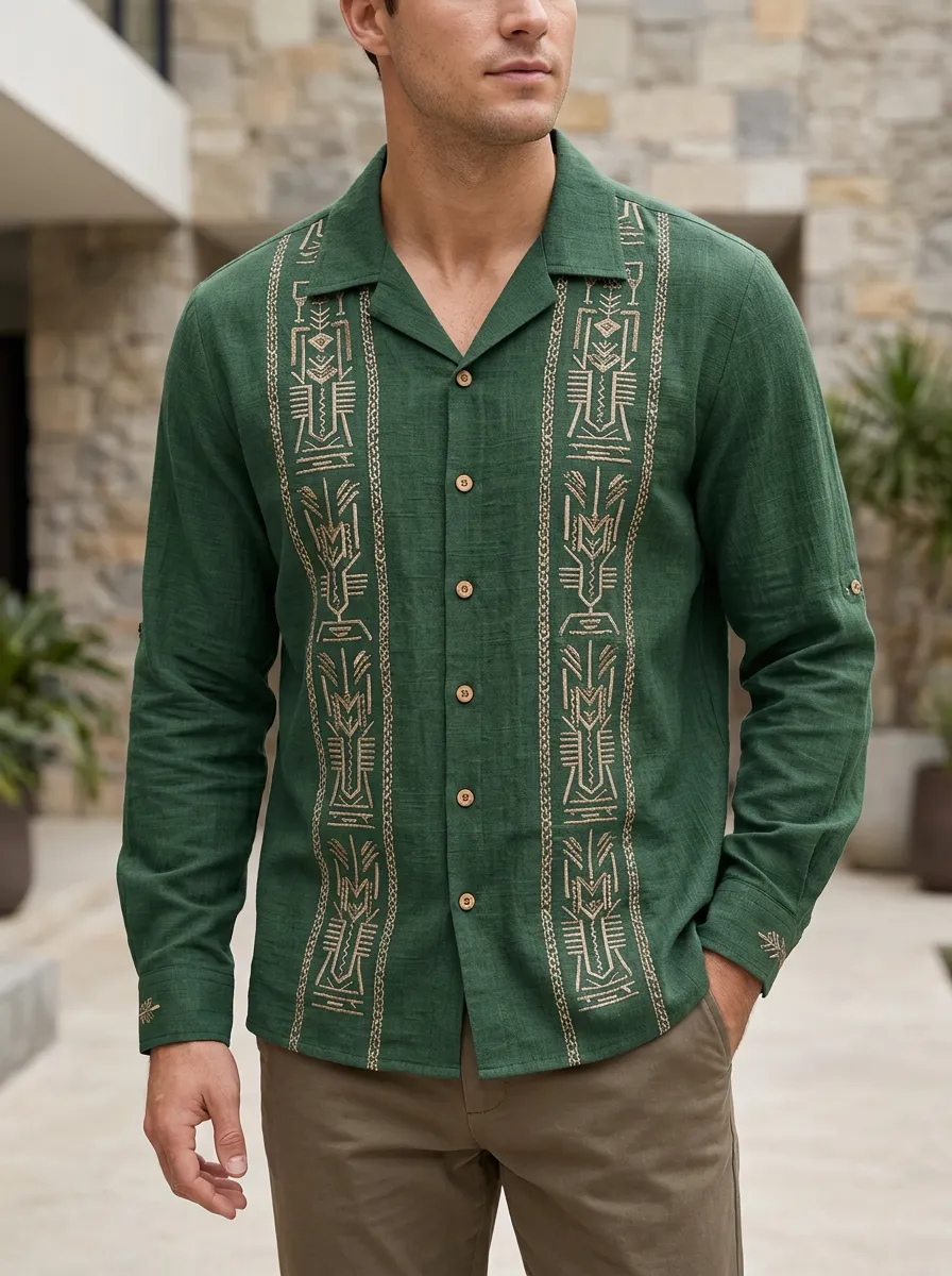 Men's Geometric Folk Printed Long Sleeve Shirt