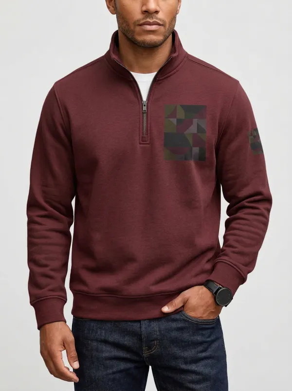 Men's Geometric Pattern Graphic Quarter-Zip-Neck Sweatshirt