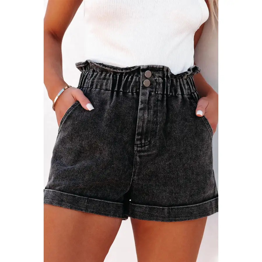 Paperbag Waist Denim Shorts with Pockets