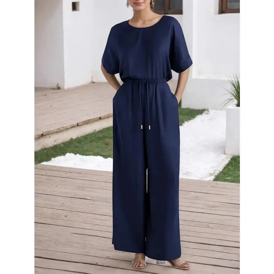 Relaxed Round Neck Top and Pants Set
