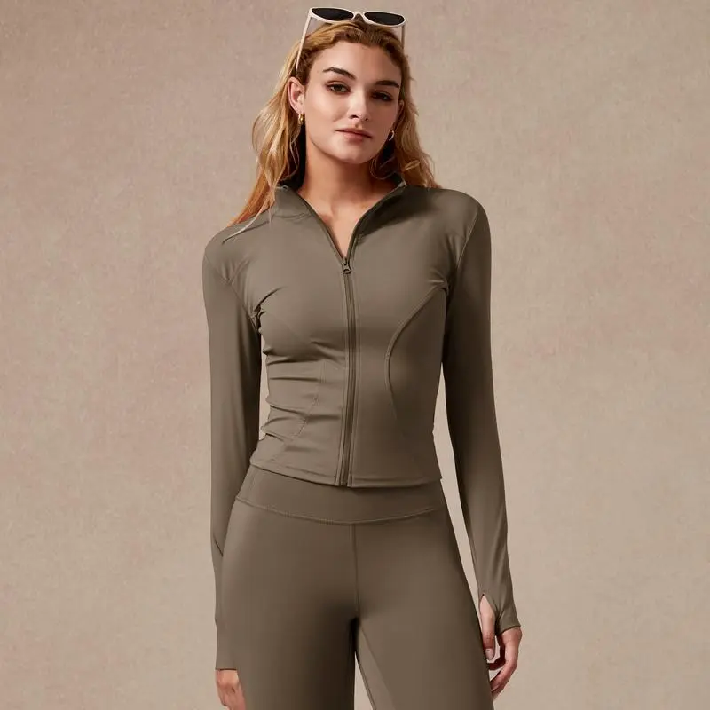 Women's Long Sleeve Full Zip Sports Jacket Slim Fit Quick Dry Breathable Stretch Fabric with Thumb Holes for Gym Running and Yoga Color 13 - Activewear casual fashion clothing