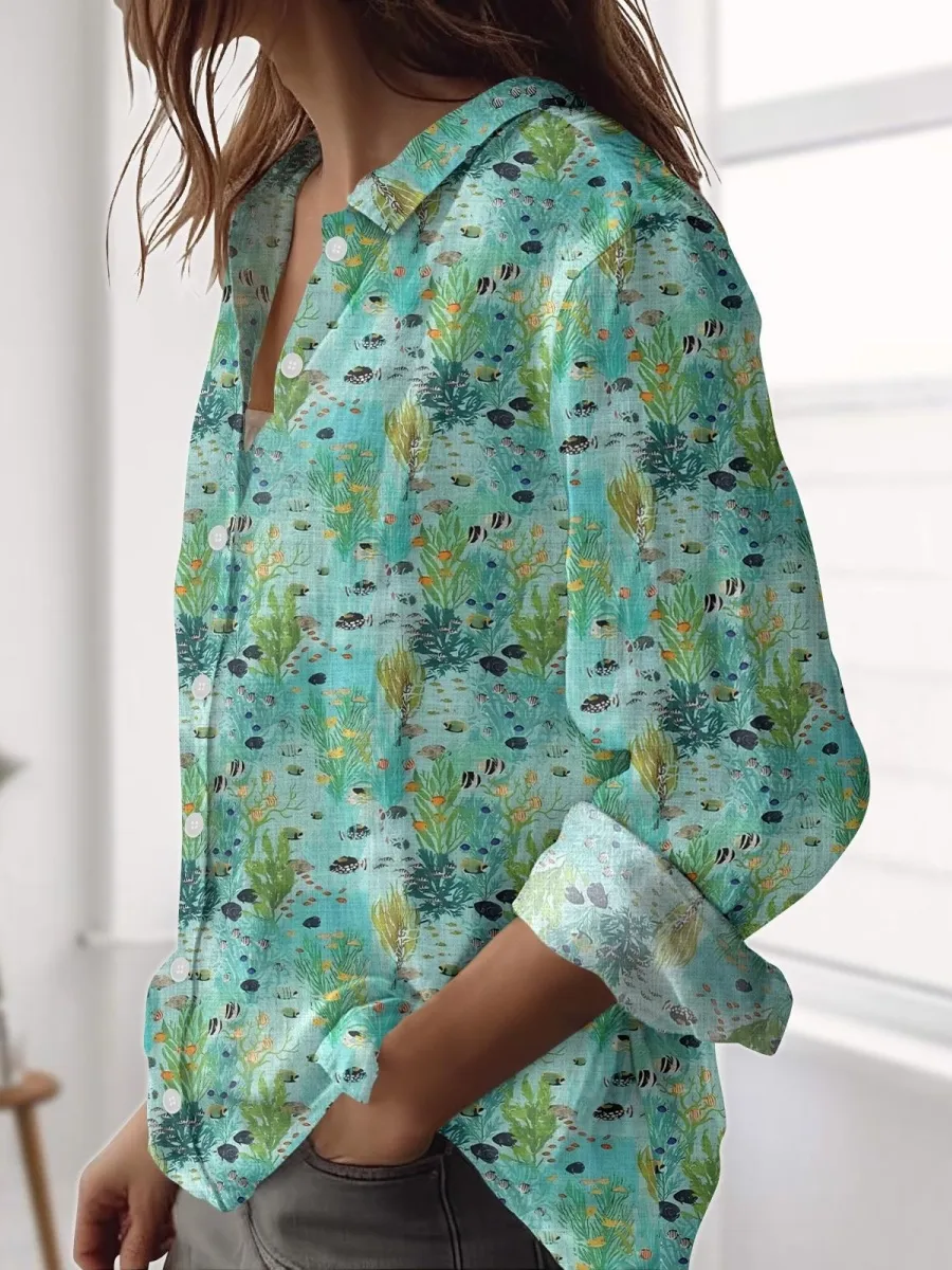 Retro Underwater Scene Print Shirt