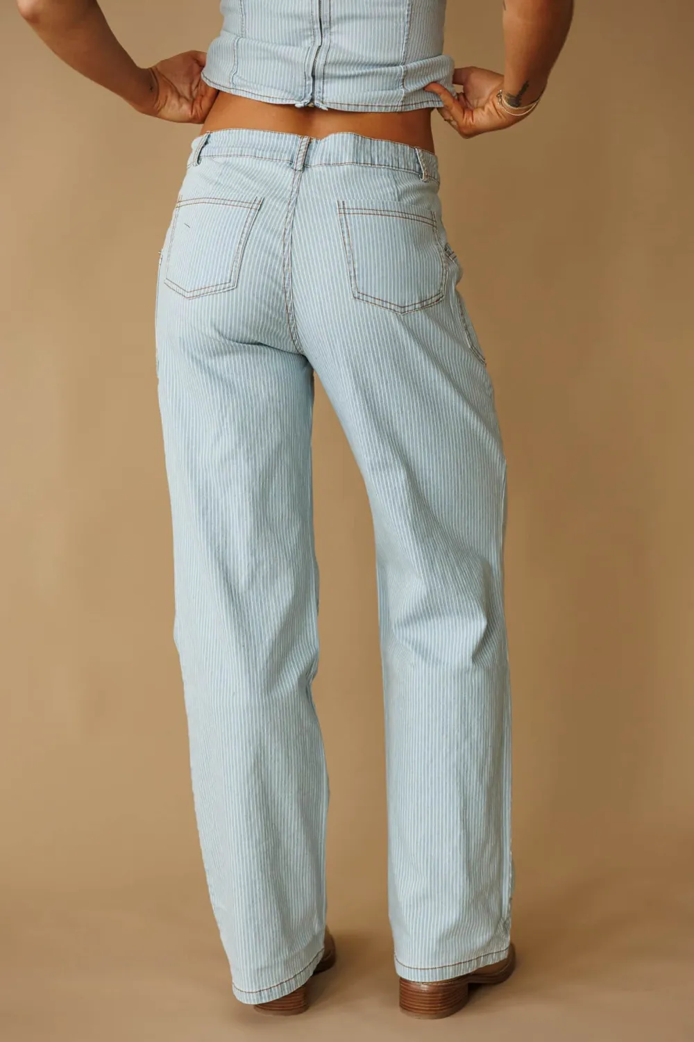 Denim Wide-Leg Pleated Pants