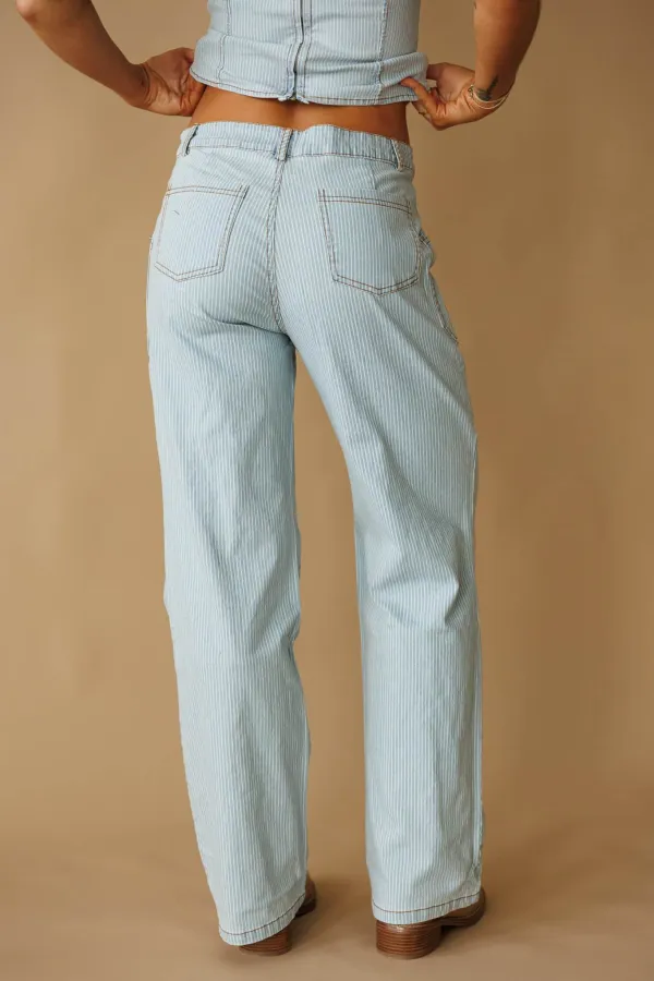 Denim Wide-Leg Pleated Pants