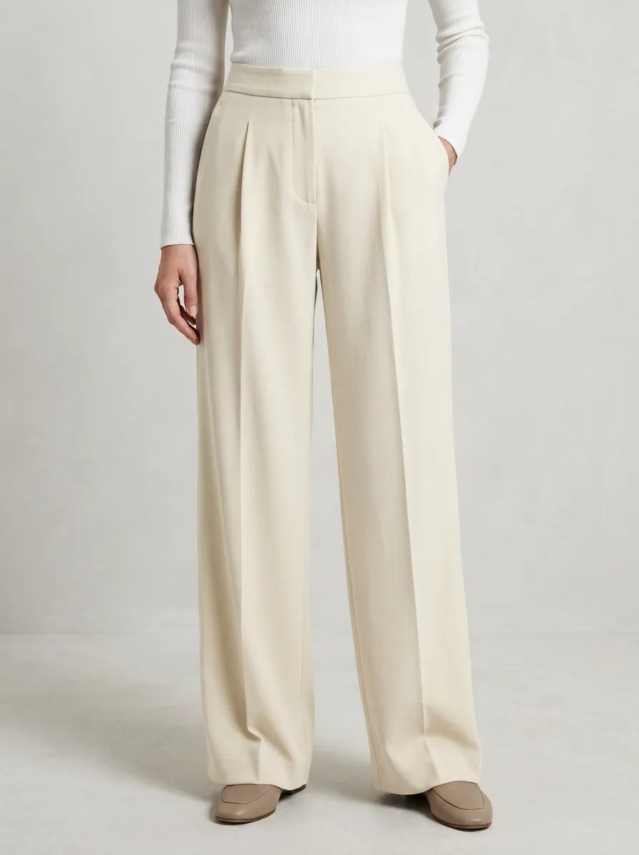 Clean-Line Pleated Wide-Leg Trousers