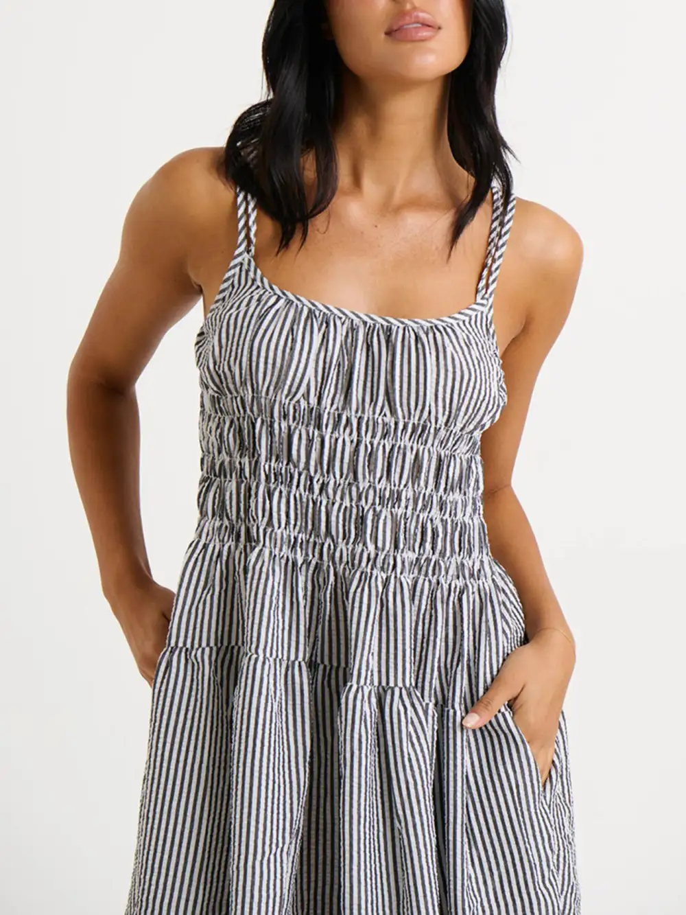 Striped Smocked Midi Dress