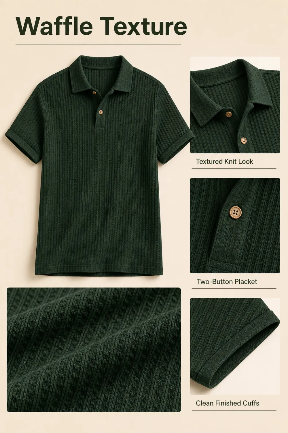 Men’s Waffle Textured Short Sleeve Polo Shirt