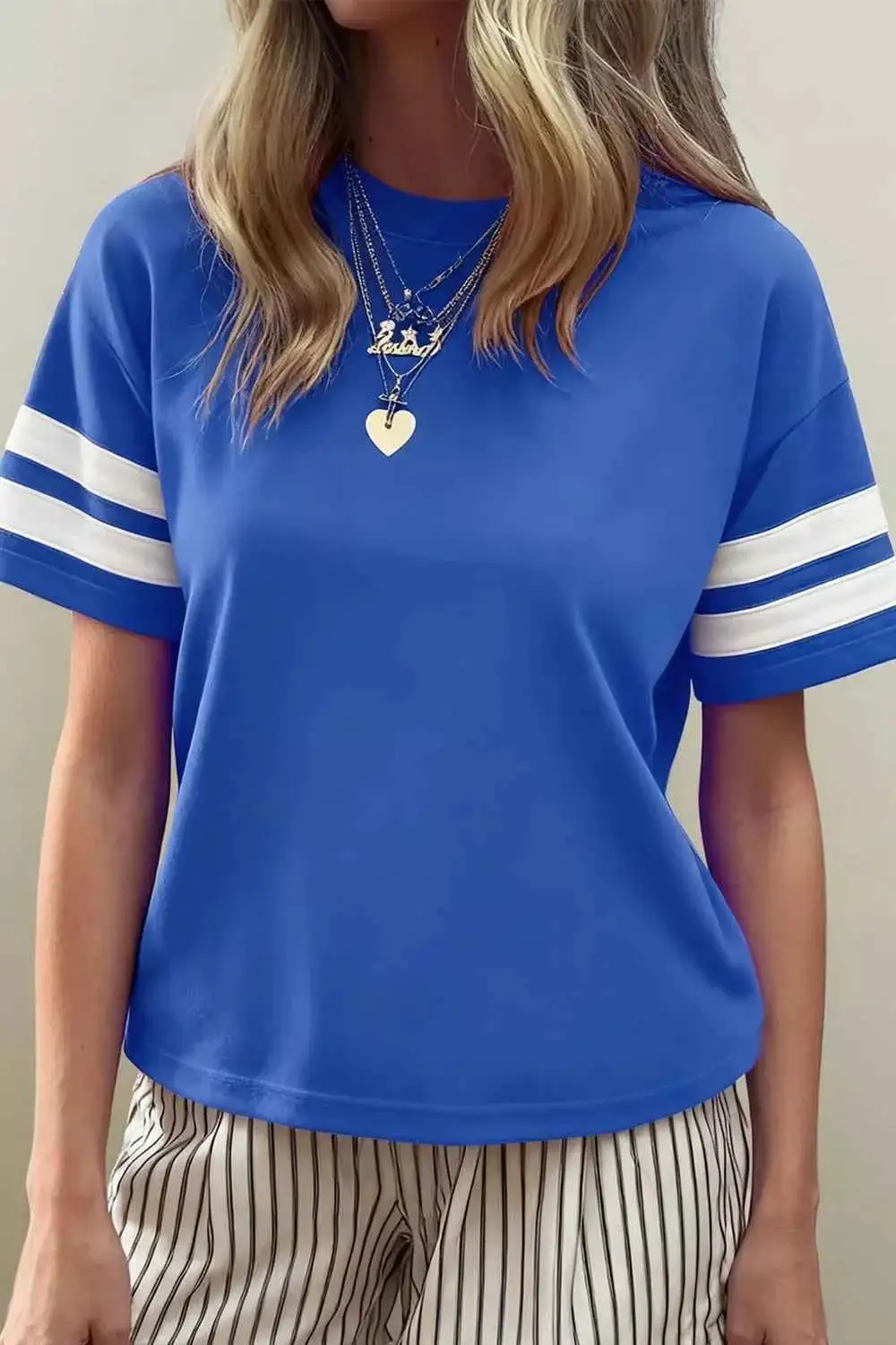 Varsity Striped Short Sleeve Crew Neck T-Shirt