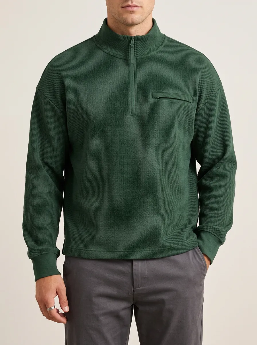 Waffle Knit Half-Zip Sweatshirt for Practical Casual Layers