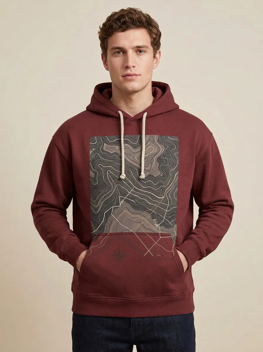Men's Hiking Topographic Compass Graphic Hoodie
