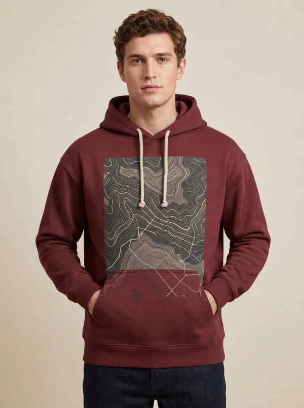 Men's Hiking Topographic Compass Graphic Hoodie