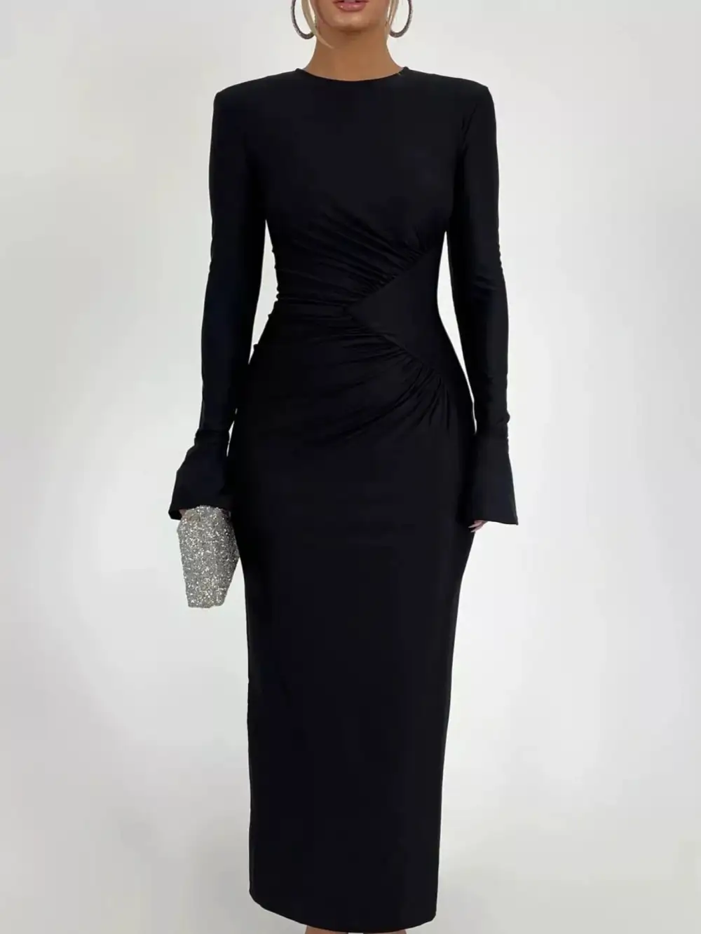 Lightweight Feel Ruched Long Sleeve Maxi Dress