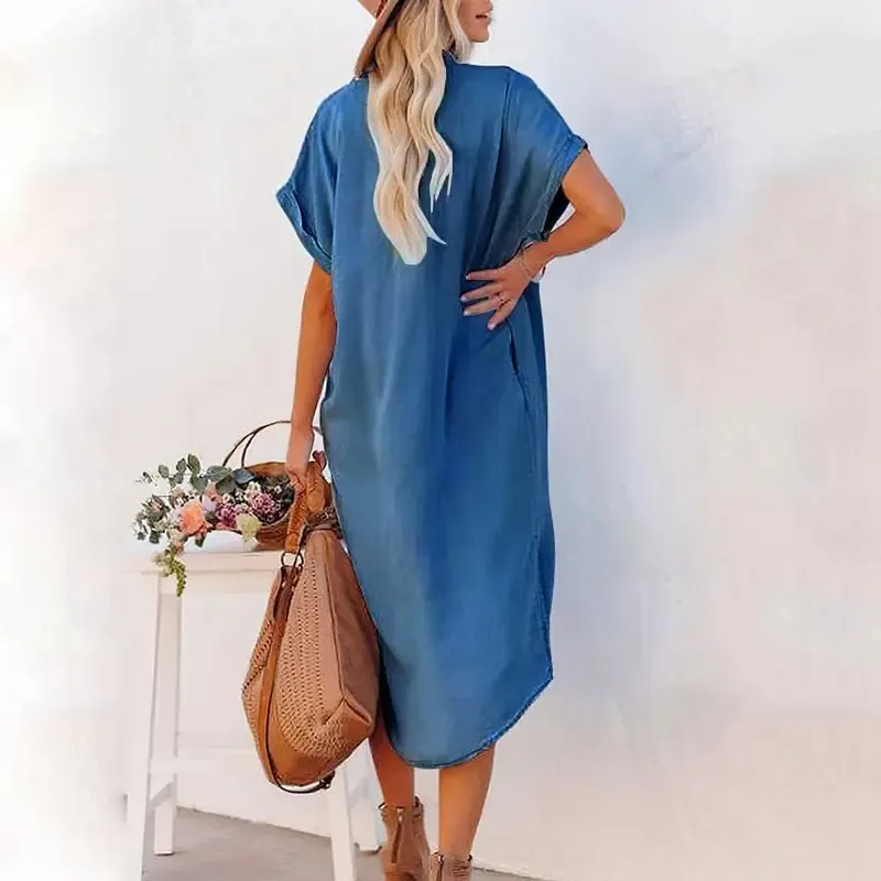 ⏰Hot Sale-Women's Loose-Fit Mid-Length Denim Shirt Dress🔥8-Pack - All Colors Included