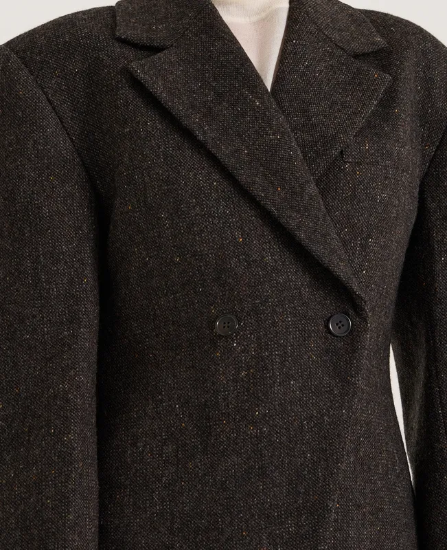 Graphite Tweed Petite Double-Breasted Blazer