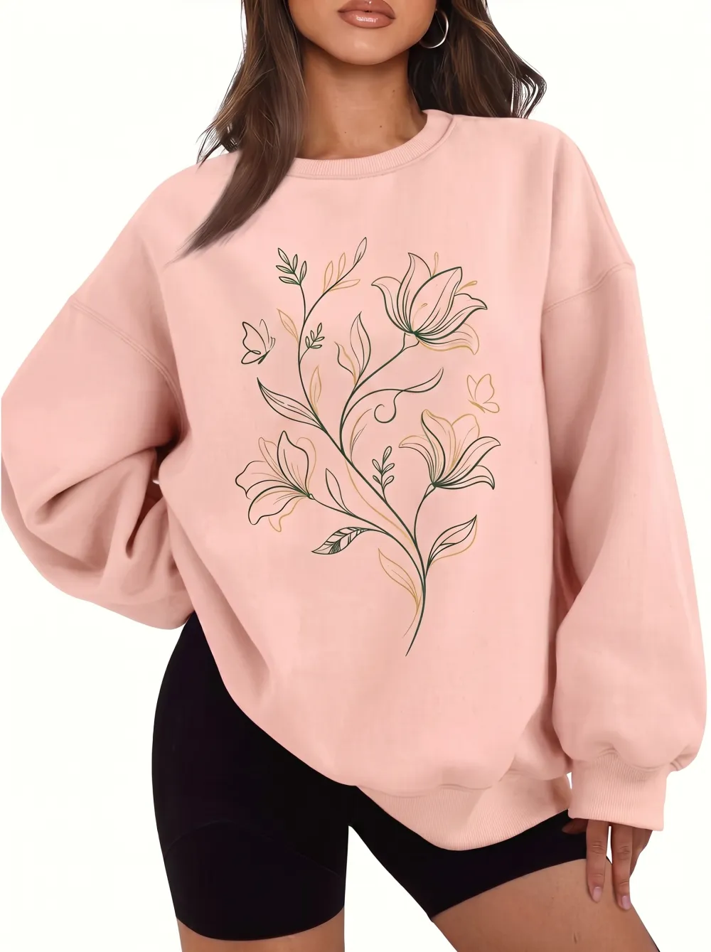 Women's Botanical Nature Lover Floral Butterfly Printed Sweatshirt