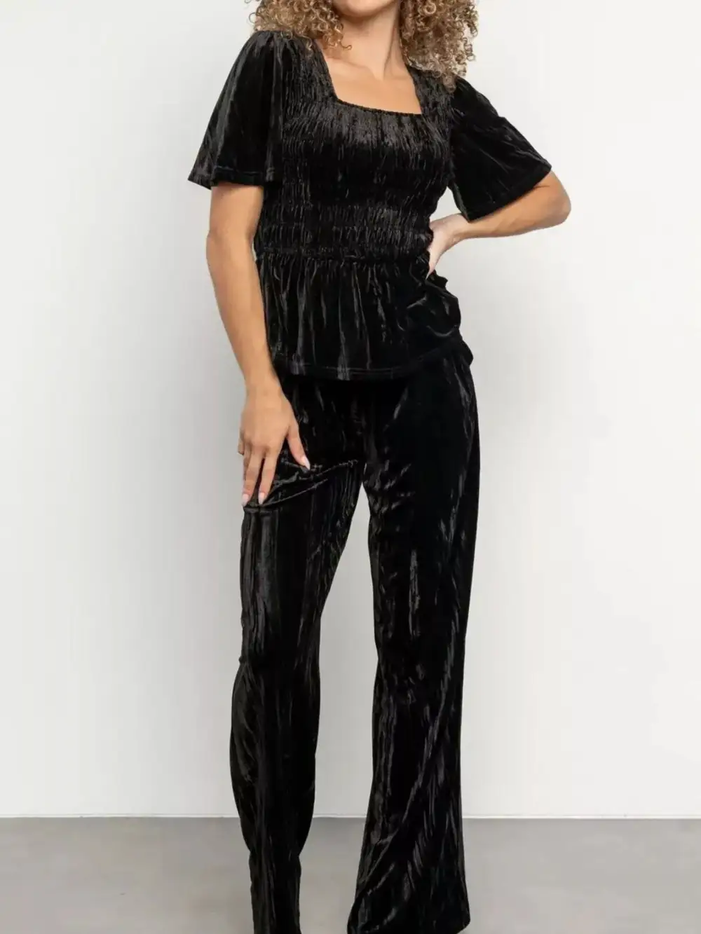 Velvet Top and Wide Leg Pants Set