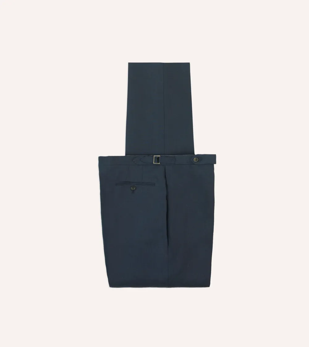 Daily Navy Irish Linen Single Pleat Trouser Casual Style