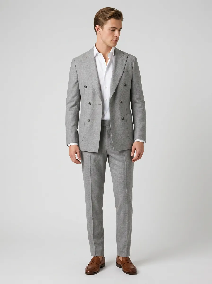 Men's Double Breasted Business Formal Grey Double-Breasted Tailored Suit