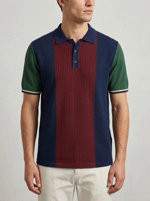Men's Ridge Vintage Colorblock Stripe Knit Polo Shirt