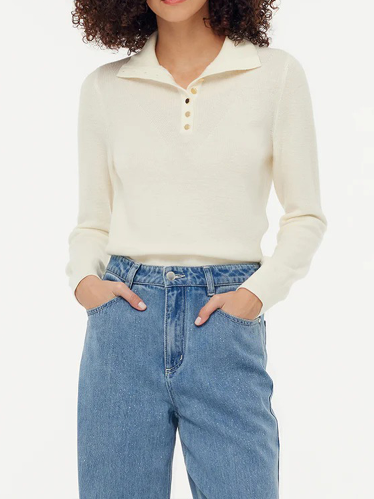 Wool Half Button Turtleneck Women Sweater