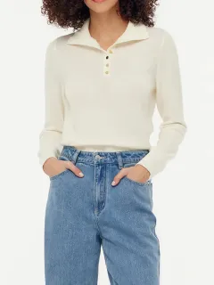 Wool Half Button Turtleneck Women Sweater
