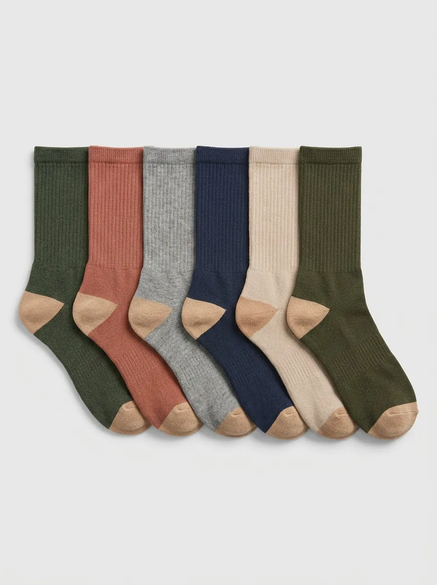 Earth-Tone Six-Pair Crew Socks