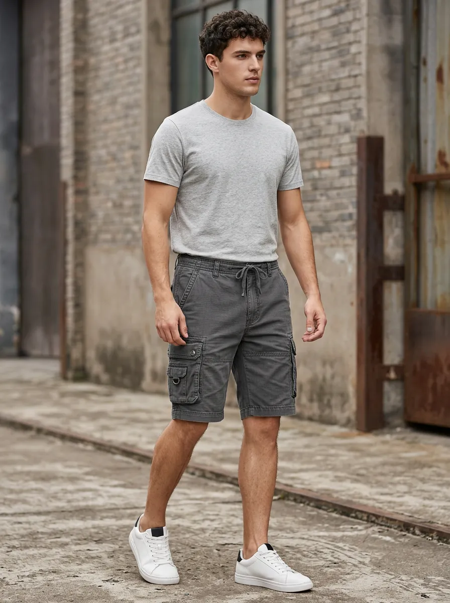 Men's Utility Drawstring Waist Cargo Shorts