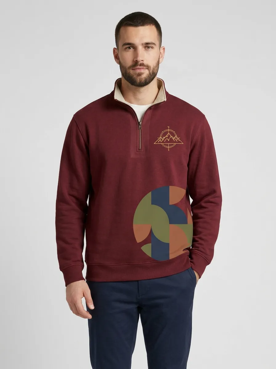 Men's Summit Outdoor Mountain Geometric Graphic Quarter-Zip-Neck Sweatshirt