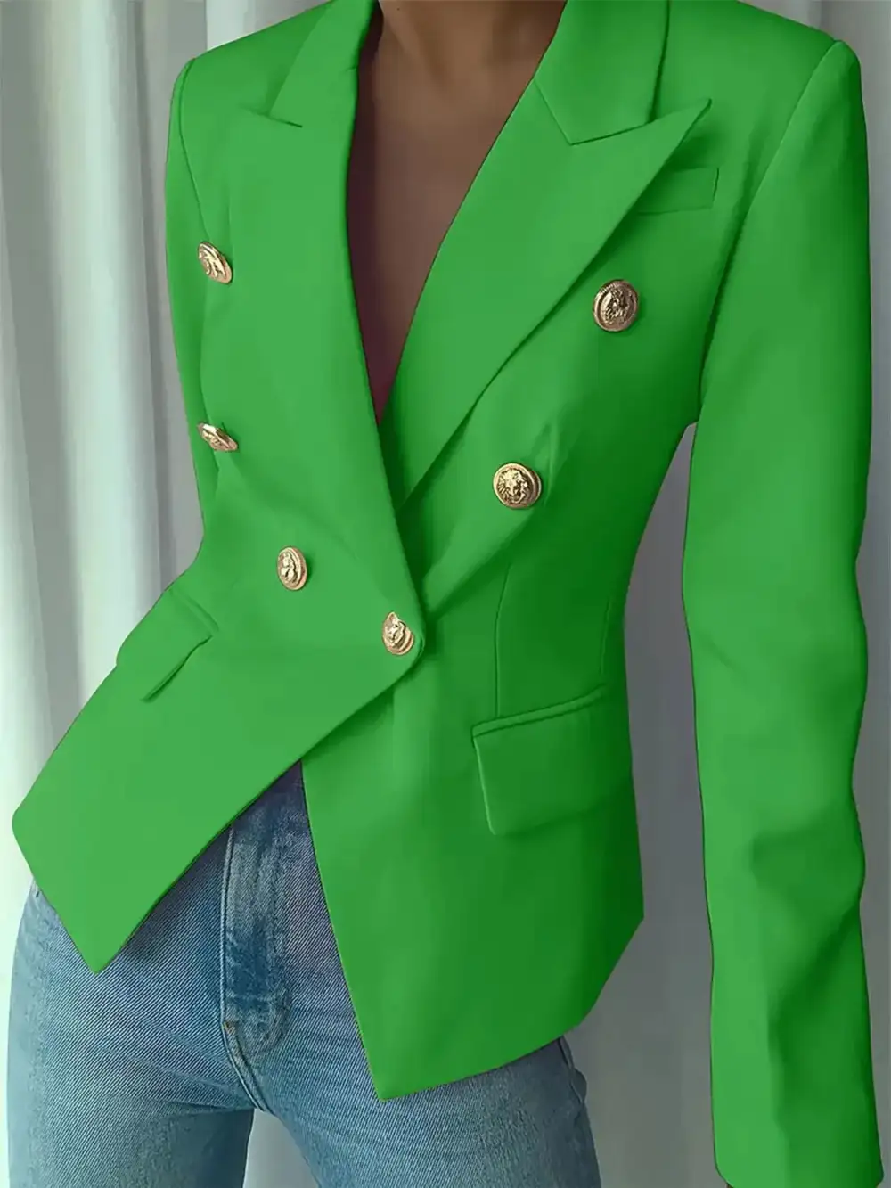 Double-Breasted Lapel-Collar Blazer
