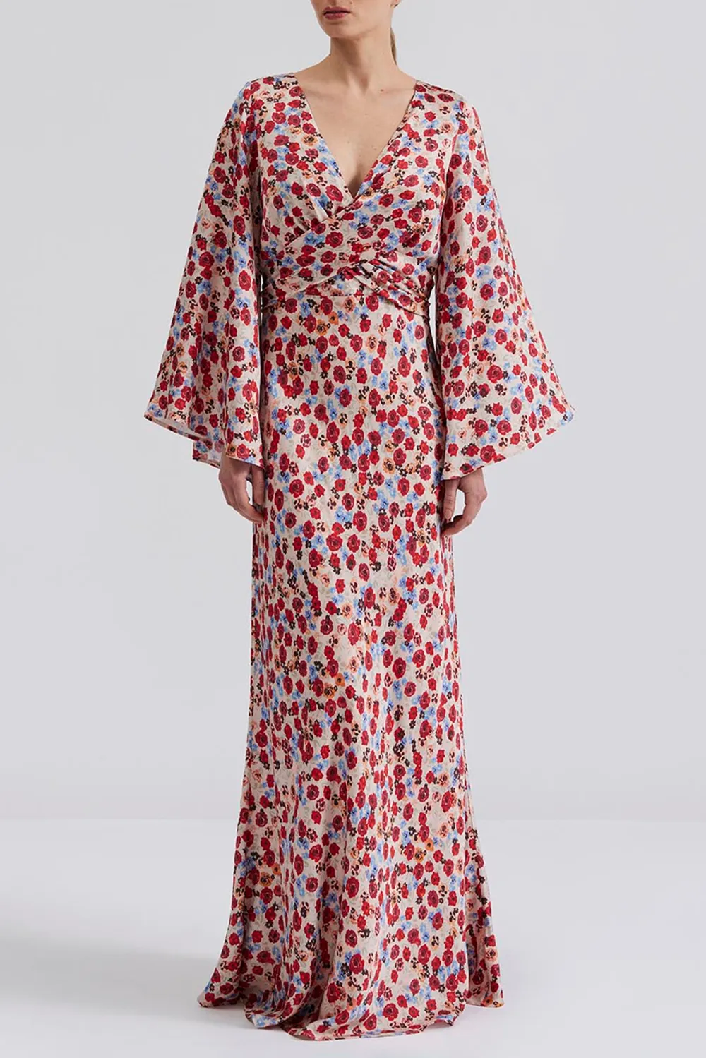 Floral Print Flutter Sleeve Wrap Maxi Dress