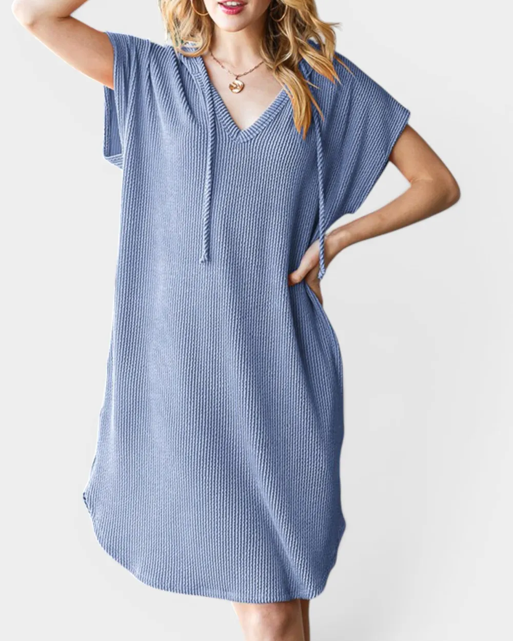Denim Hooded Ribbed Dress