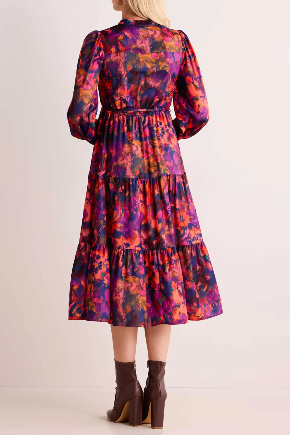 Purple Multicolored Print Flared Maxi Dress