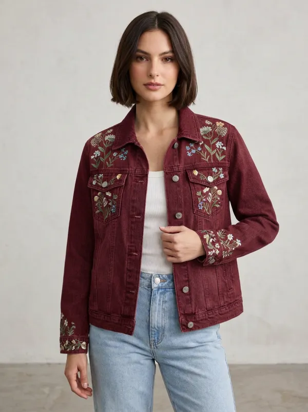 Women's Willow Floral Embroidered Denim Jacket