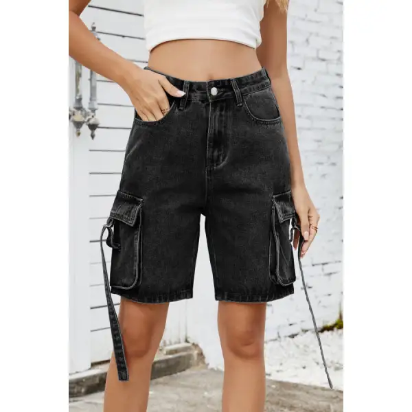 Washed Cargo Denim Shorts