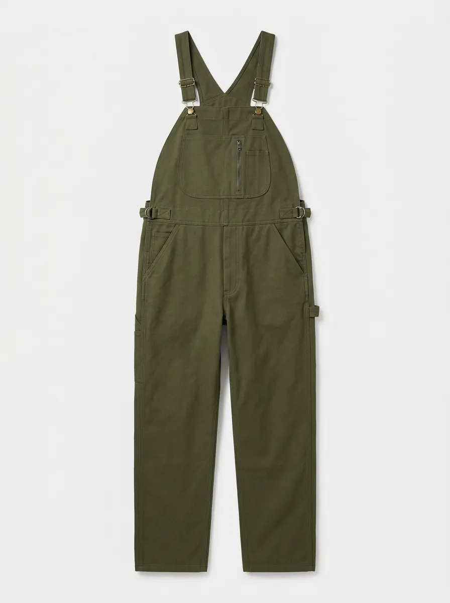Men's Olive Green Adjustable-Strap Utility Bib Overalls