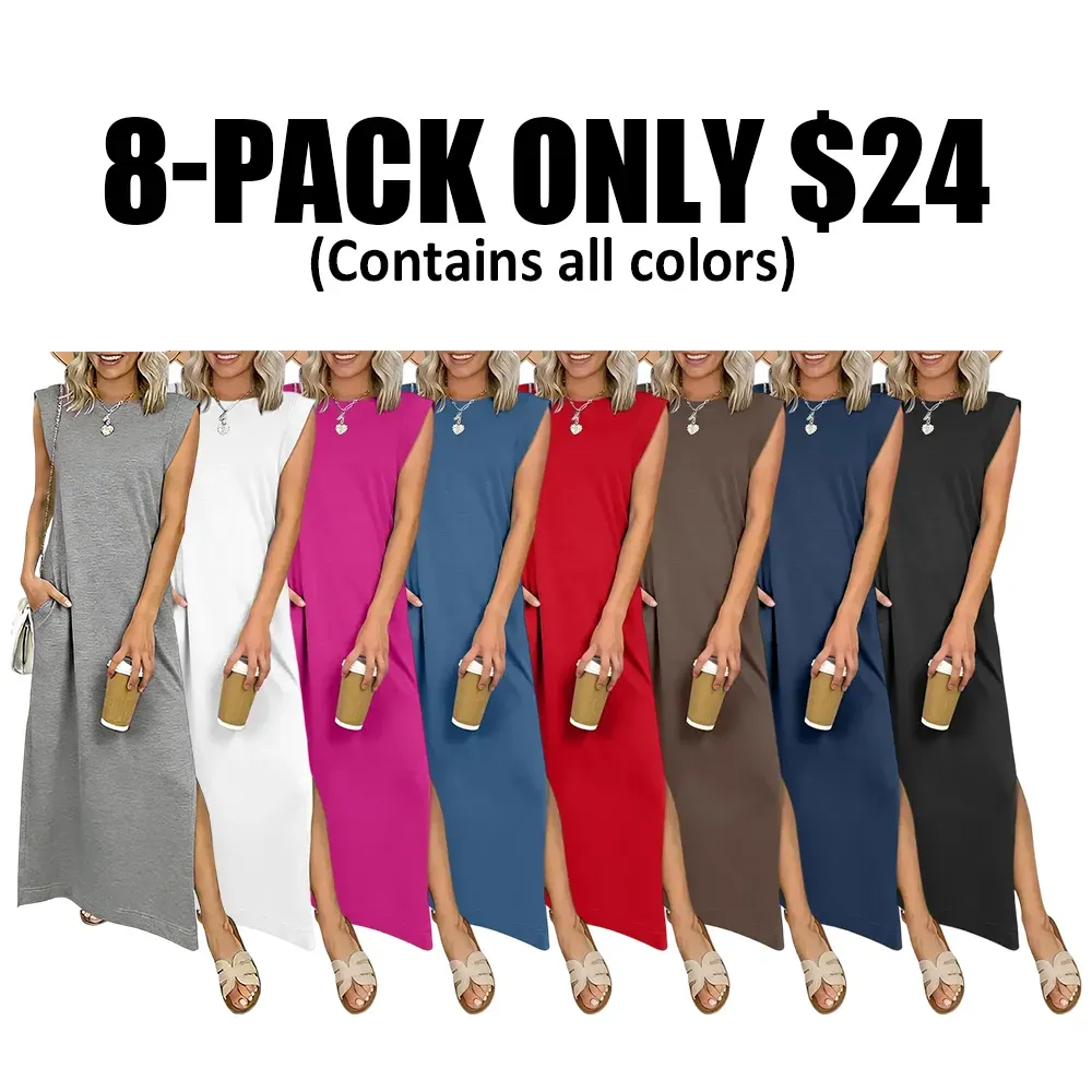 Women Summer Casual Sleeveless Maxi Dress 2026 Crewneck Loose