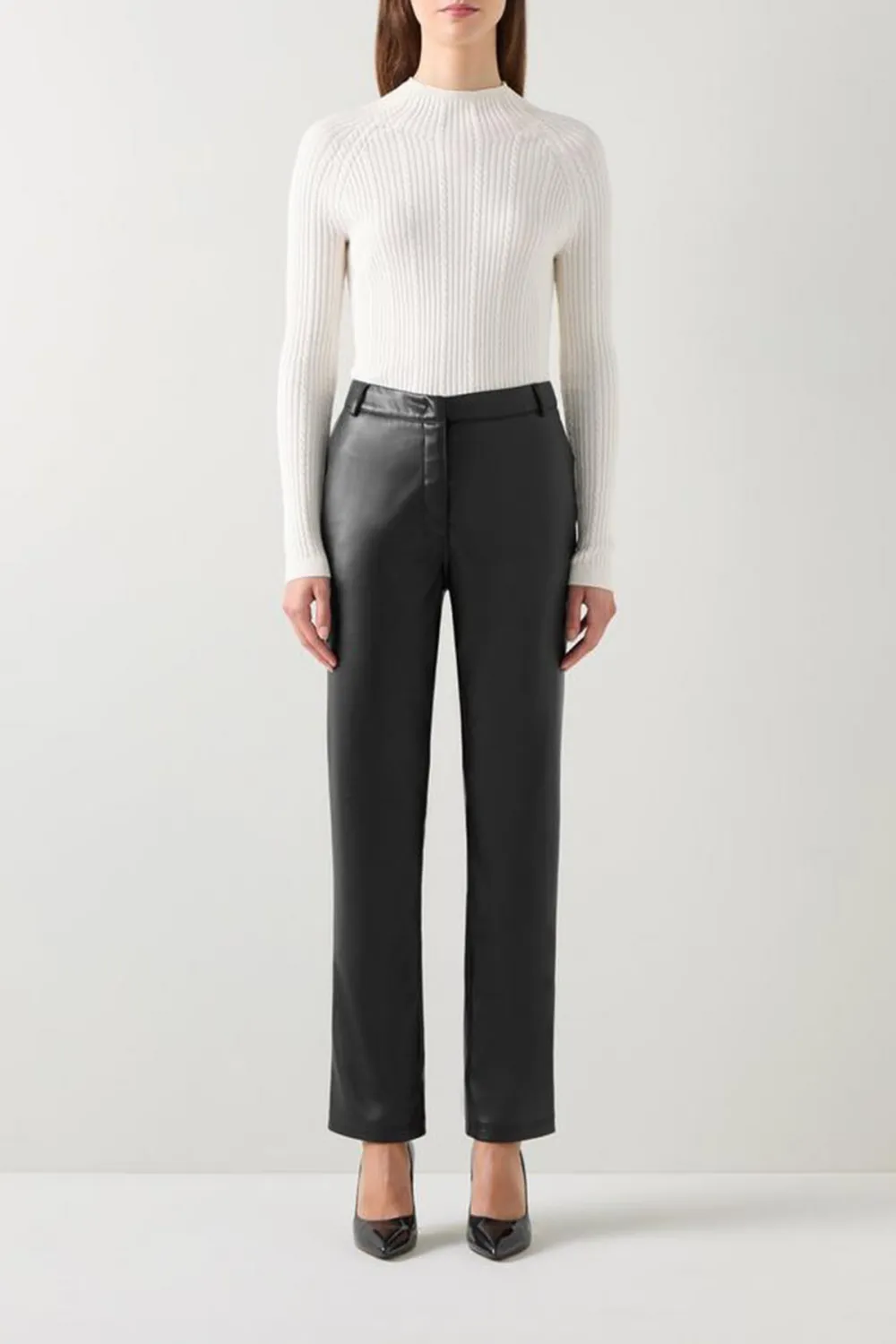 Black Faux Leather Straight Leg Trousers