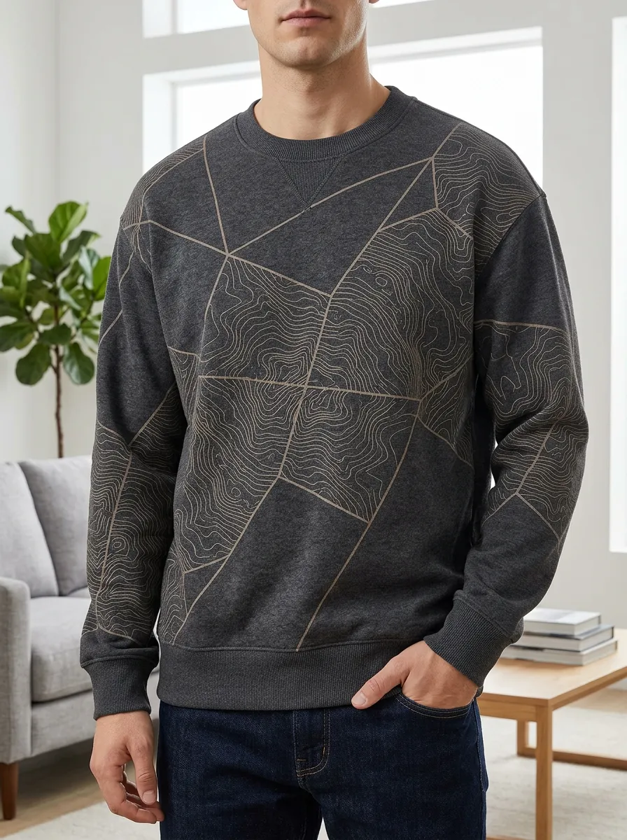 Men's Graphic Print Crewneck Sweatshirt Geometric