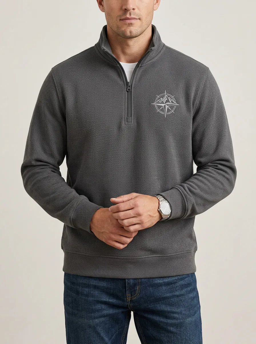 Men's Timber Outdoor Mountain Compass Graphic Quarter-Zip-Neck Sweatshirt