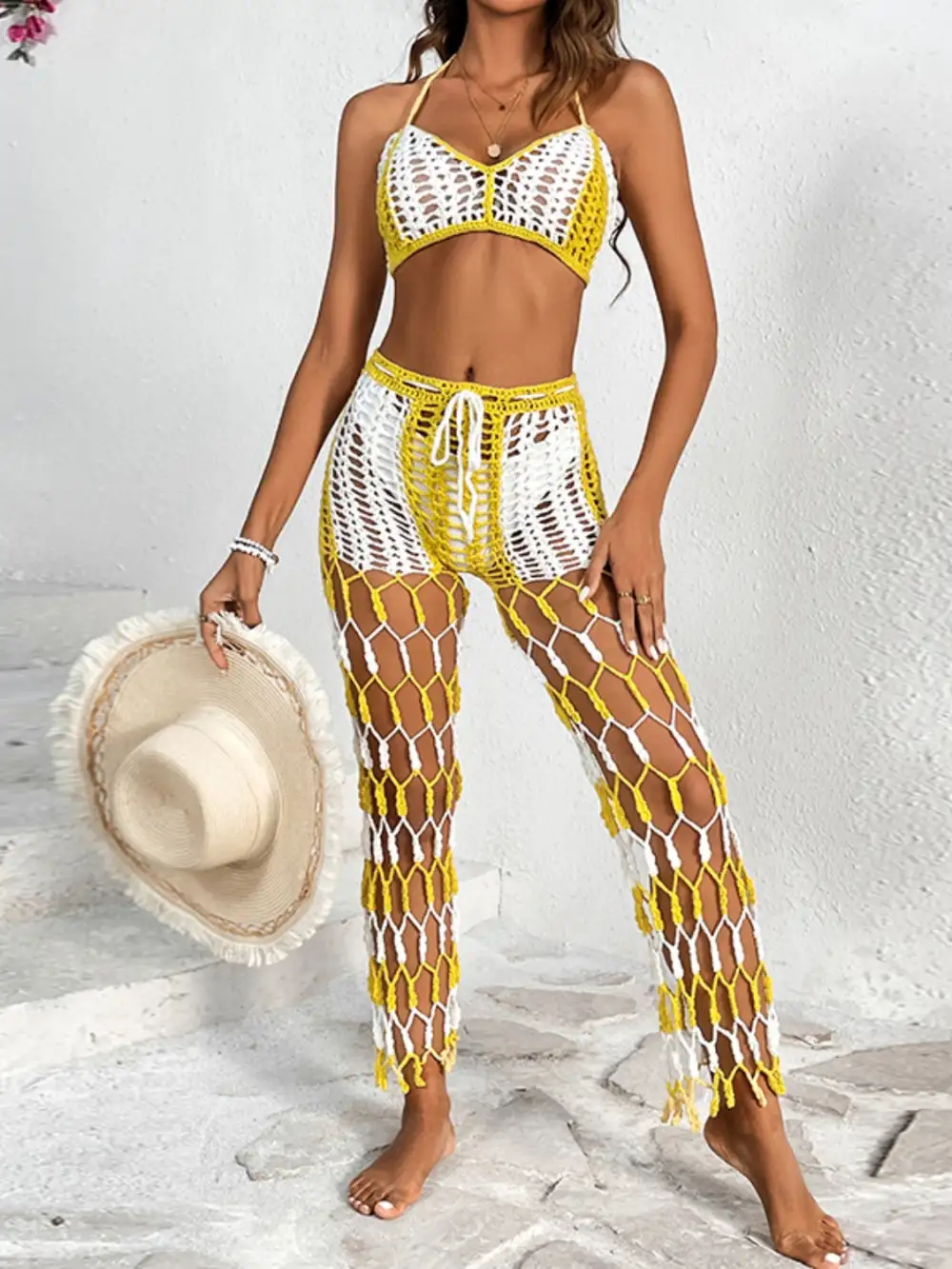 Panel Detail Halter Neck Top Swimsuit