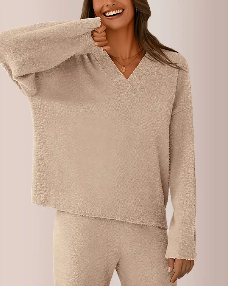 V-Neck Top and Wide-Leg Lounge Set