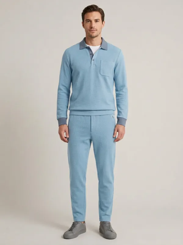 Men's Modern Waffle Textured Polo Collar Jacket and Jogger Pants Set