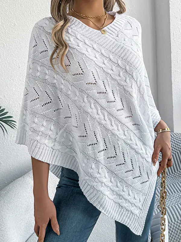 V-Neck Half Sleeve Relaxed Fit Knit Cape