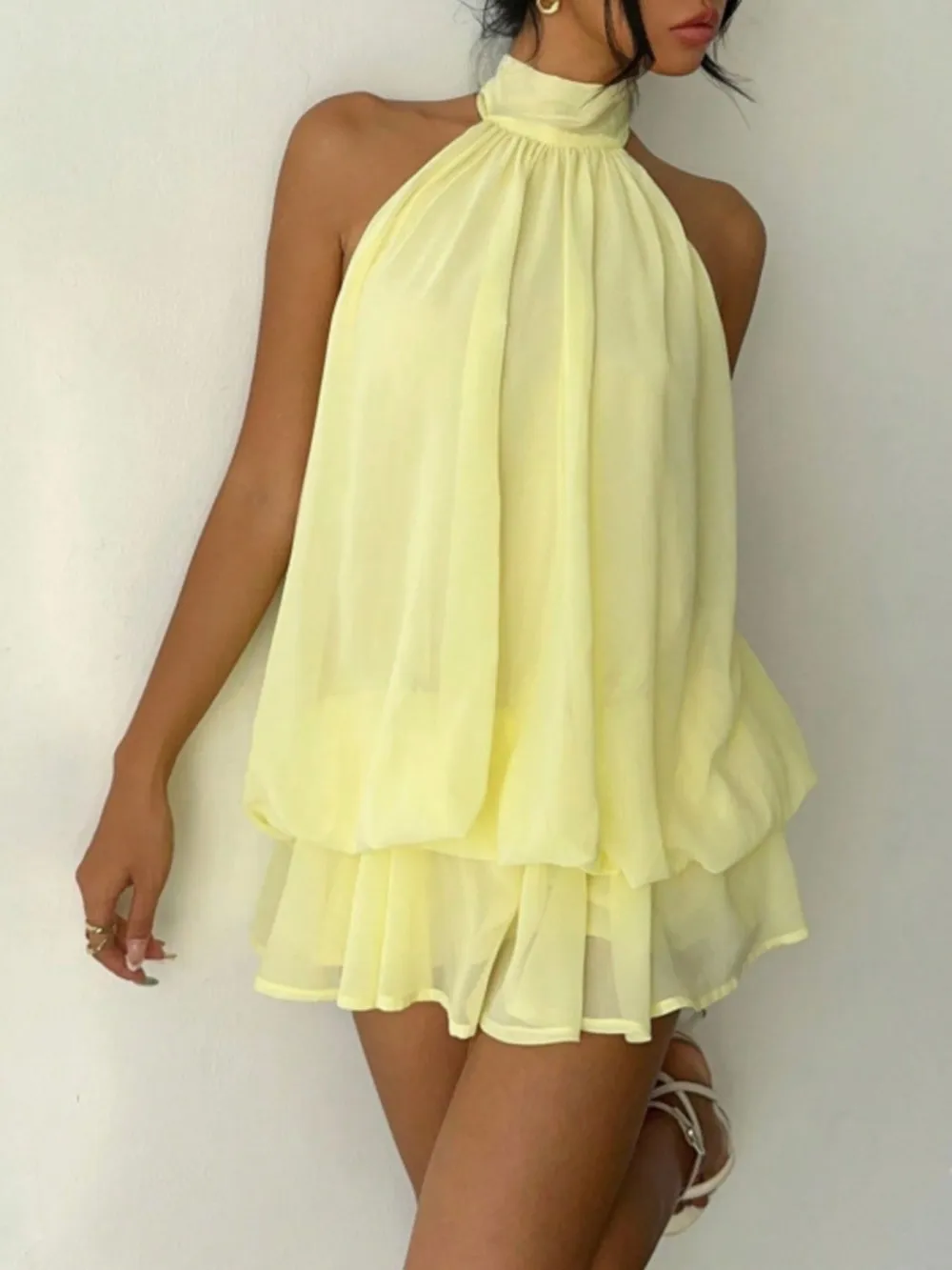 Tiered Halter Mini Dress