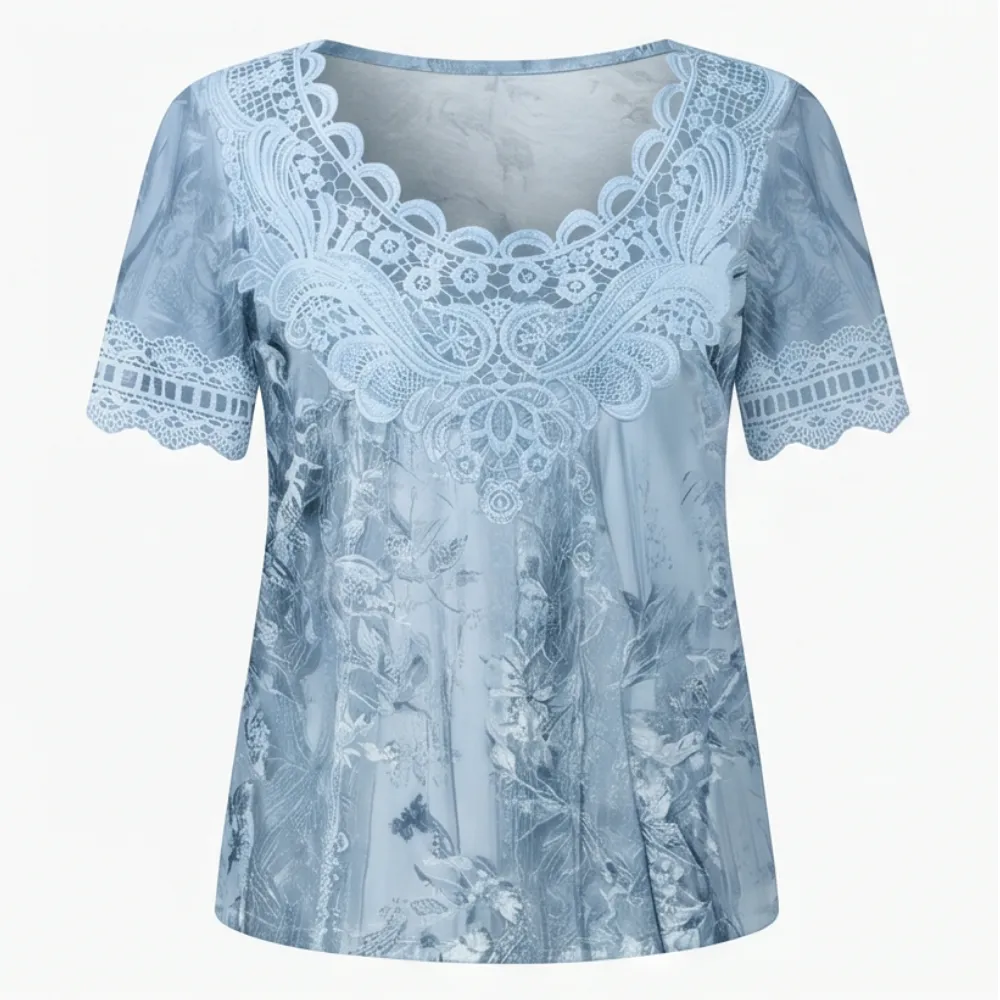Lace Yoke Floral Blouse